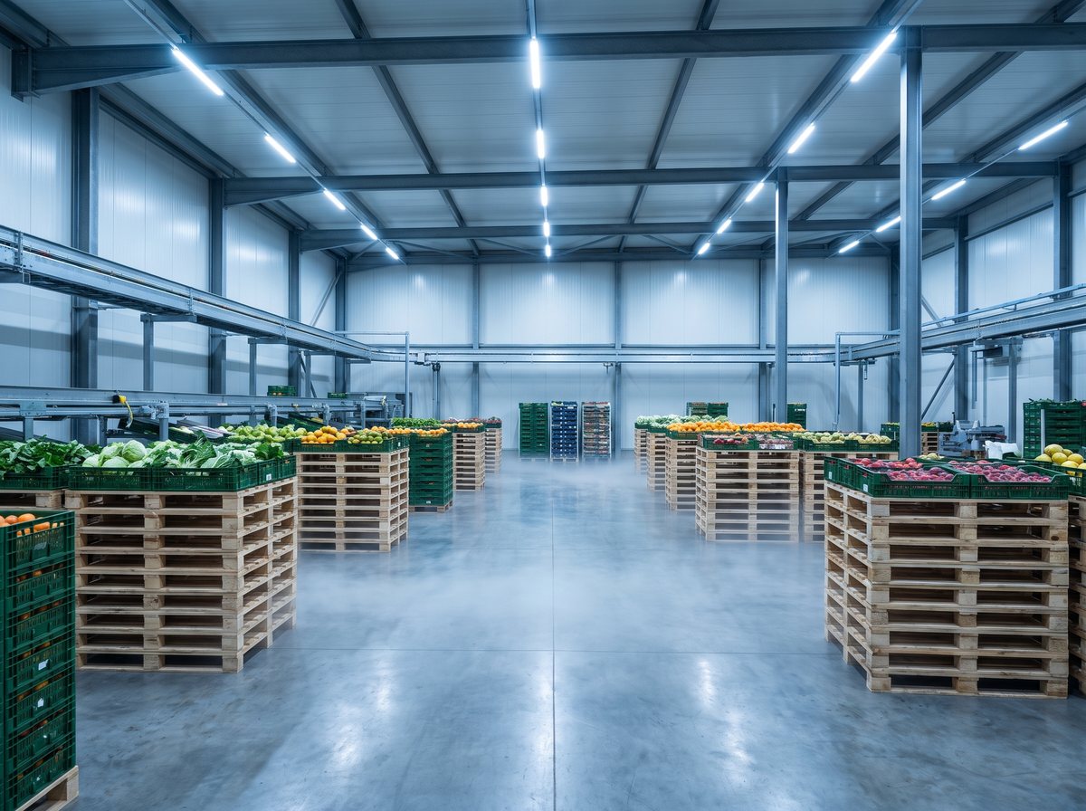 A refrigerated food distribution warehouse