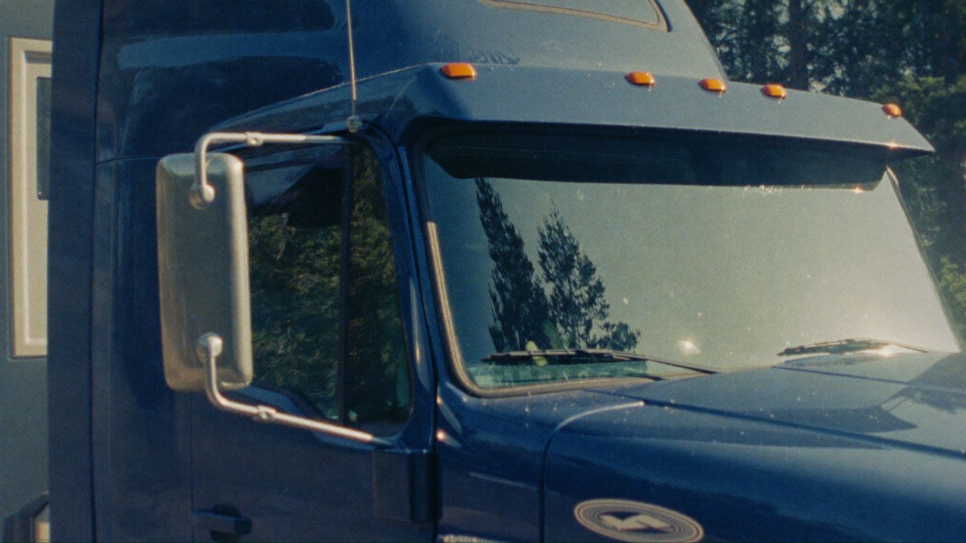 Detail of a clean unmarked truck cab in morning light